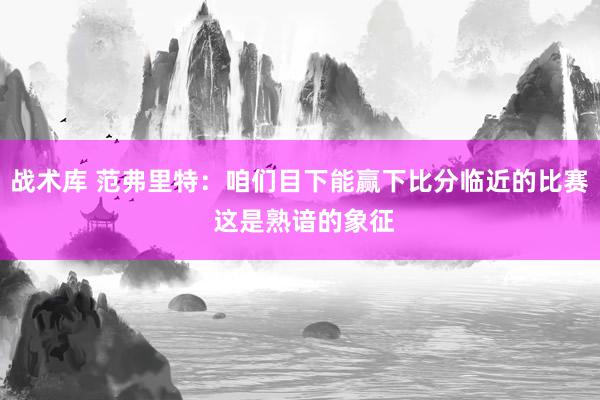 战术库 范弗里特：咱们目下能赢下比分临近的比赛 这是熟谙的象征