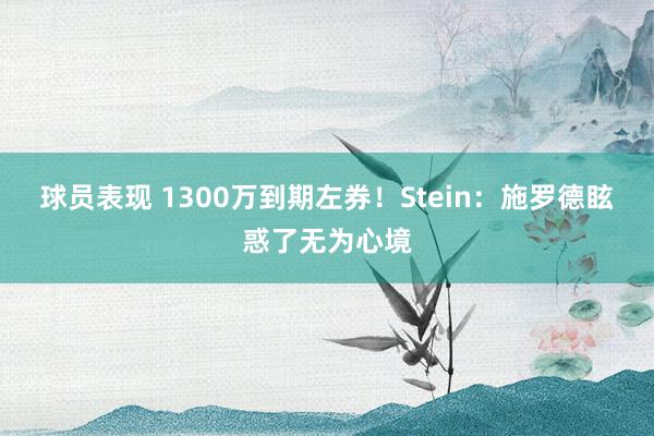 球员表现 1300万到期左券！Stein：施罗德眩惑了无为心境